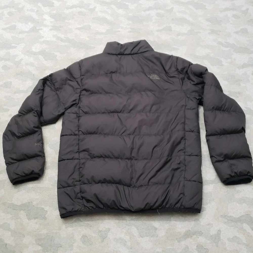 North Face Puffer Jacket Boys Large Black Goose Down 550 Outdoors Hiking Camp